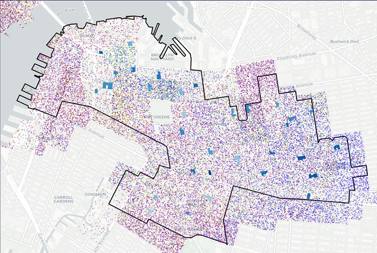 Dot density map of District 13 in Brooklyn