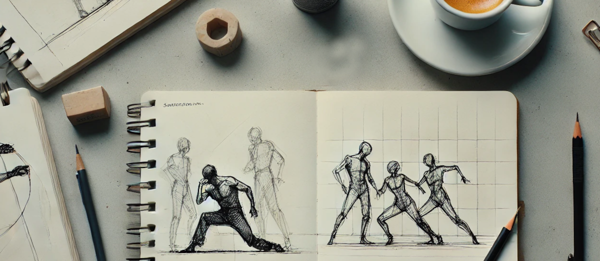 sketches of dancers on a table