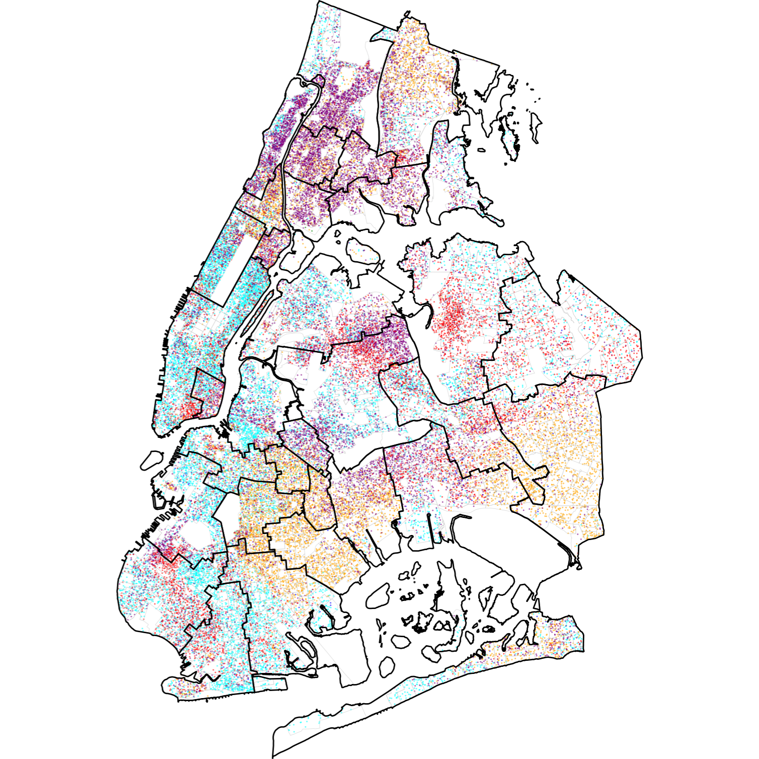 dot density map of residential housing in NYC