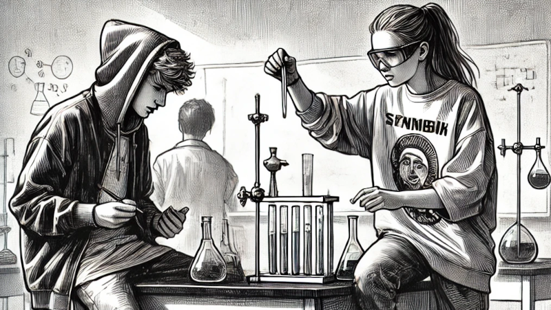 2 students working on a science lab